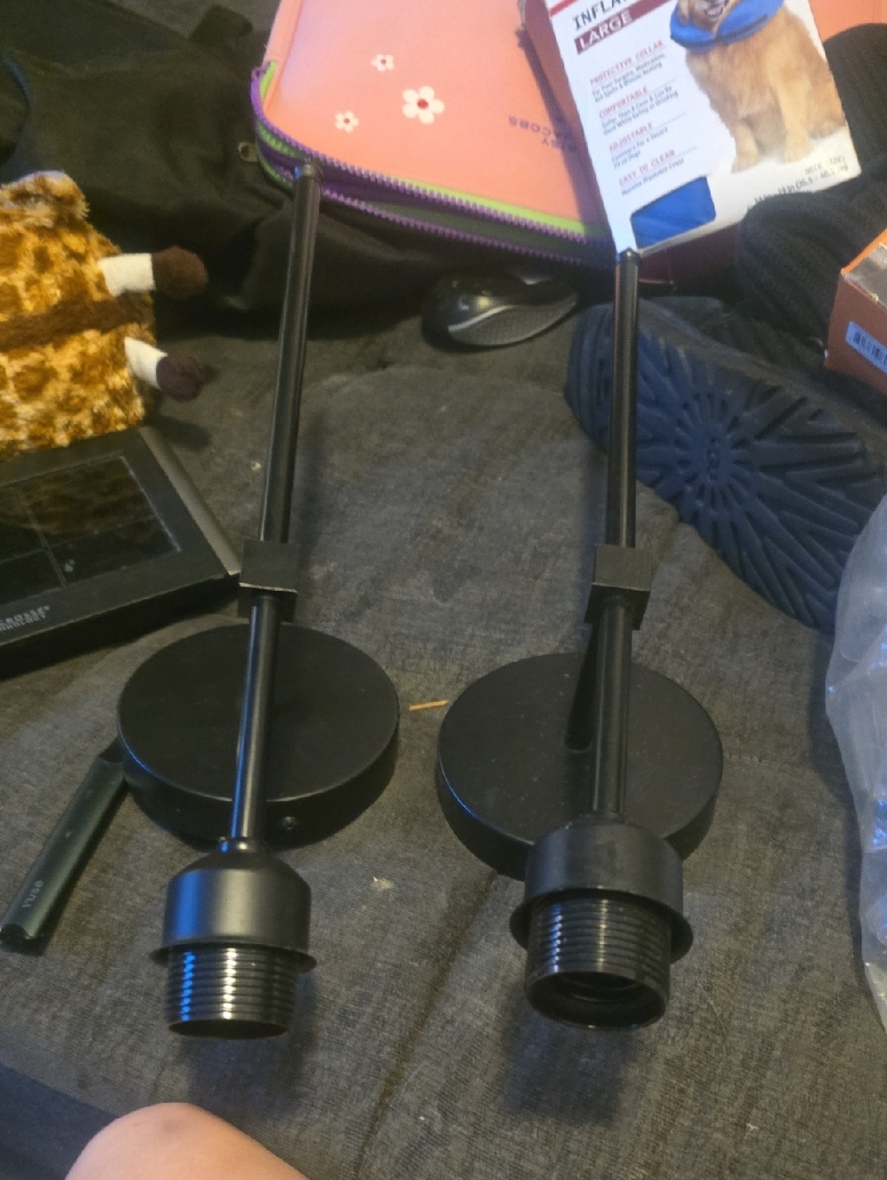 Pair of Black Metal Lamp Harp Rods with Round Bases